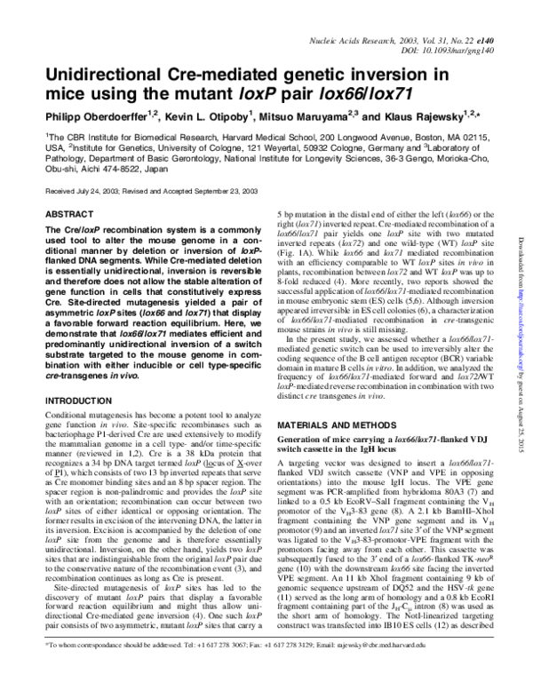 (PDF) Unidirectional Cre-mediated genetic inversion in mice using the ...