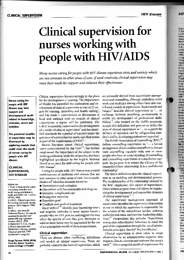 (PDF) Clinical supervision for nurses working with people with HIV/AIDS.
