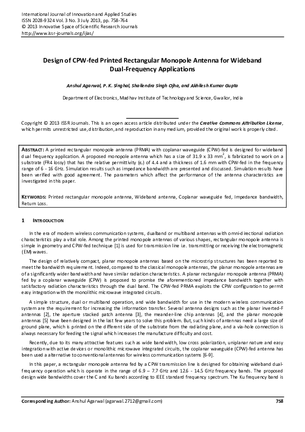 (PDF) Design of CPW-fed Printed Rectangular Monopole Antenna for ...