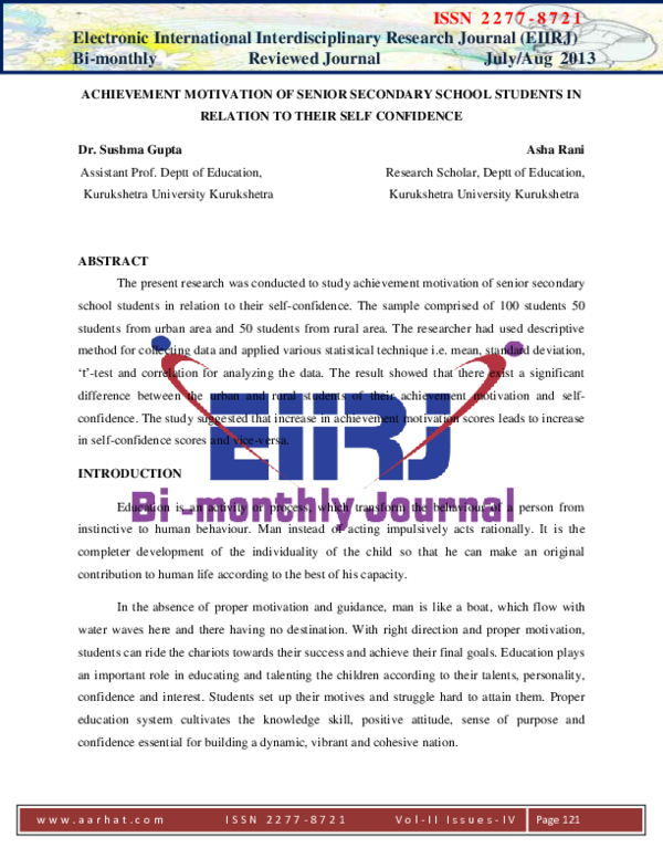 (PDF) Achievement Motivation of Senior Secondary School Students in ...