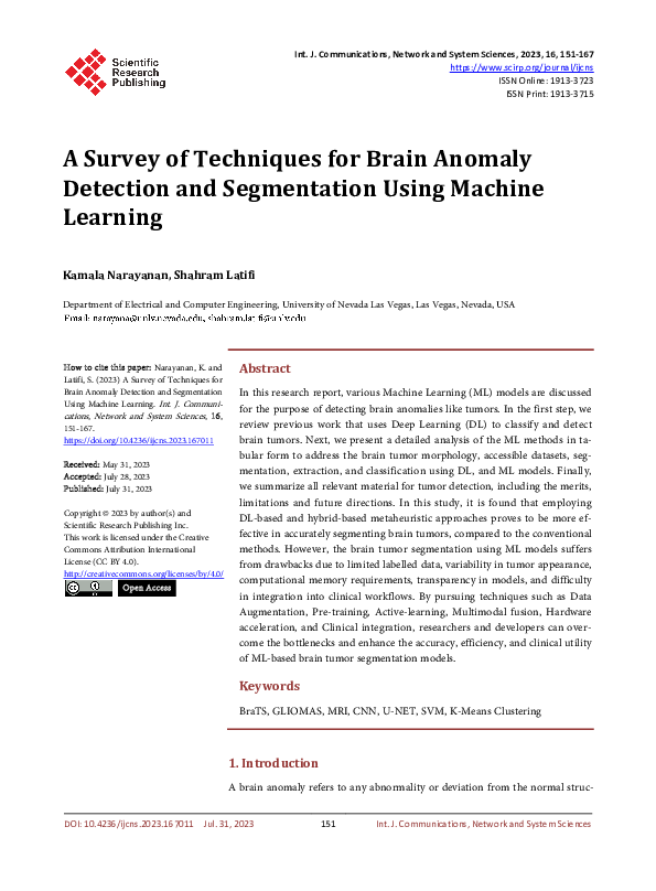 (PDF) A Survey of Techniques for Brain Anomaly Detection and ...