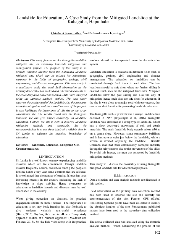 (PDF) Landslide for Education; A Case Study from the Mitigated ...