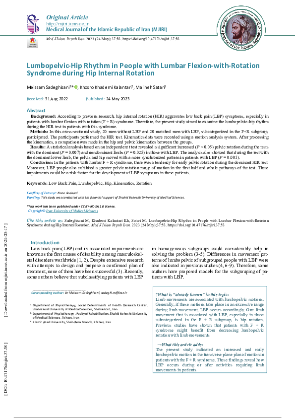 (PDF) Lumbopelvic-Hip Rhythm in People with Lumbar Flexion-with ...