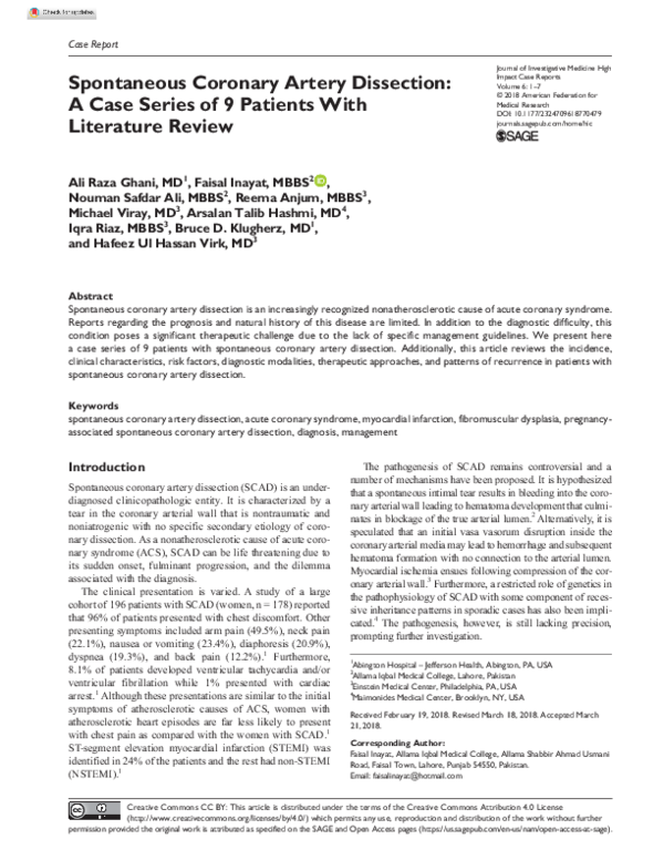 (PDF) Spontaneous Coronary Artery Dissection: A Case Series of 9 ...