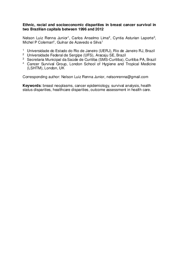 (PDF) Ethnic, racial and socioeconomic disparities in breast cancer ...