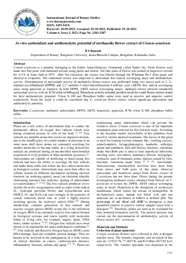 (PDF) In vitro antioxidant and antihemolytic potential of methanolic ...