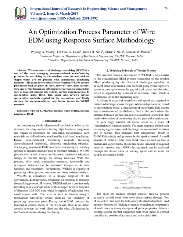 (PDF) An Optimization Process Parameter of Wire EDM using Response ...