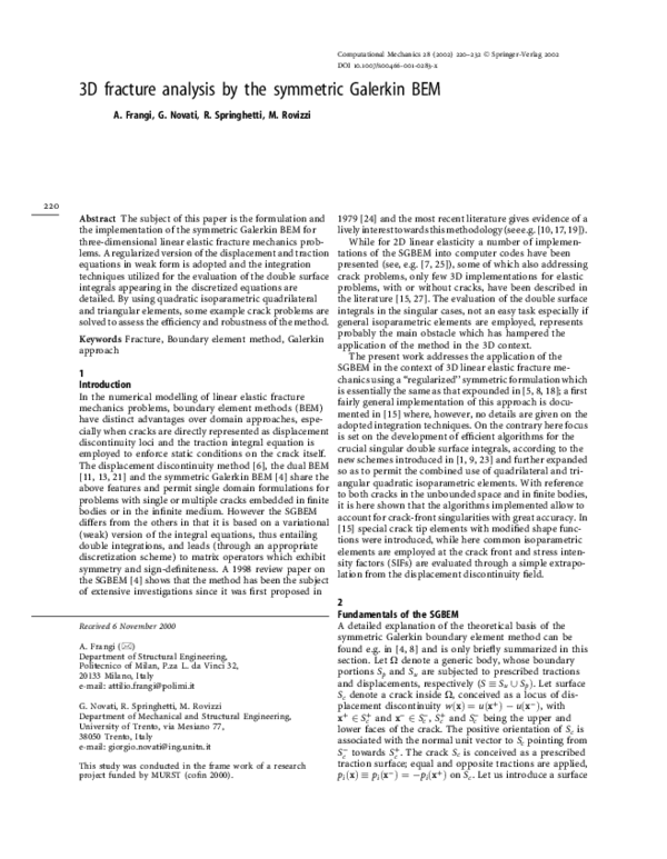 (PDF) 3D fracture analysis by the symmetric Galerkin BEM