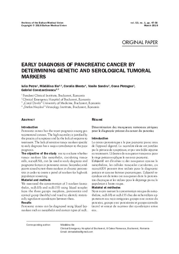(PDF) Early Diagnosis of Pancreatic Cancer by Determining Genetic and ...