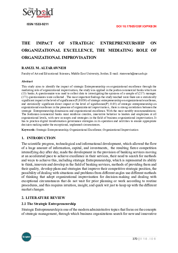 (PDF) THE IMPACT OF STRATEGIC ENTREPRENEURSHIP ON ORGANIZATIONAL ...