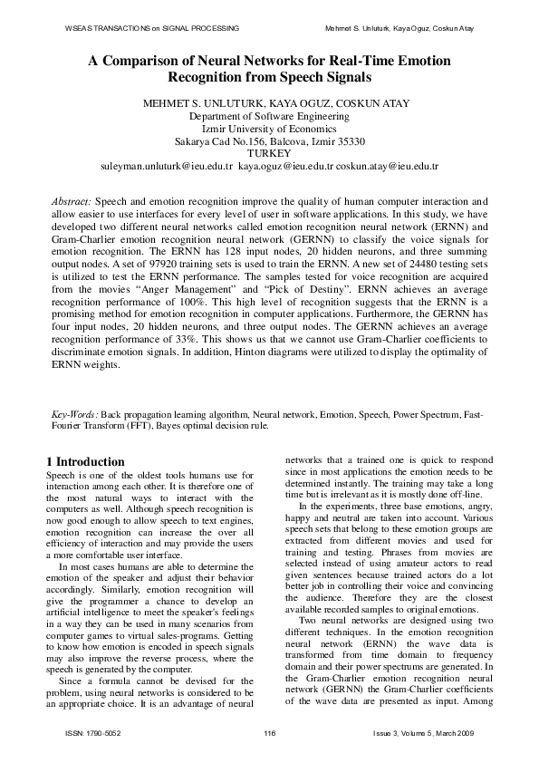 (PDF) A comparison of neural networks for real-time emotionrecognition ...