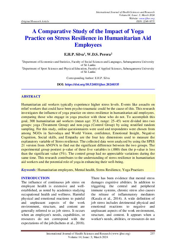 (PDF) A Comparative Study of the Impact of Yoga Practice on Stress ...