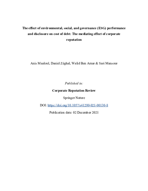 (PDF) The Effect of Environmental, Social, and Governance (ESG ...