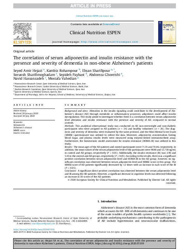 (PDF) The correlation of serum adiponectin and insulin resistance with ...