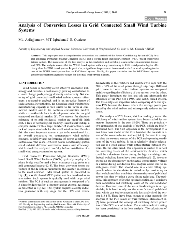 (PDF) Analysis of Conversion Losses in Grid Connected Small Wind ...