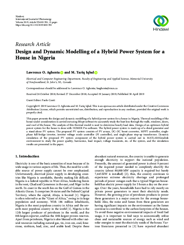 (PDF) Design and Dynamic Modelling of a Hybrid Power System for a House ...