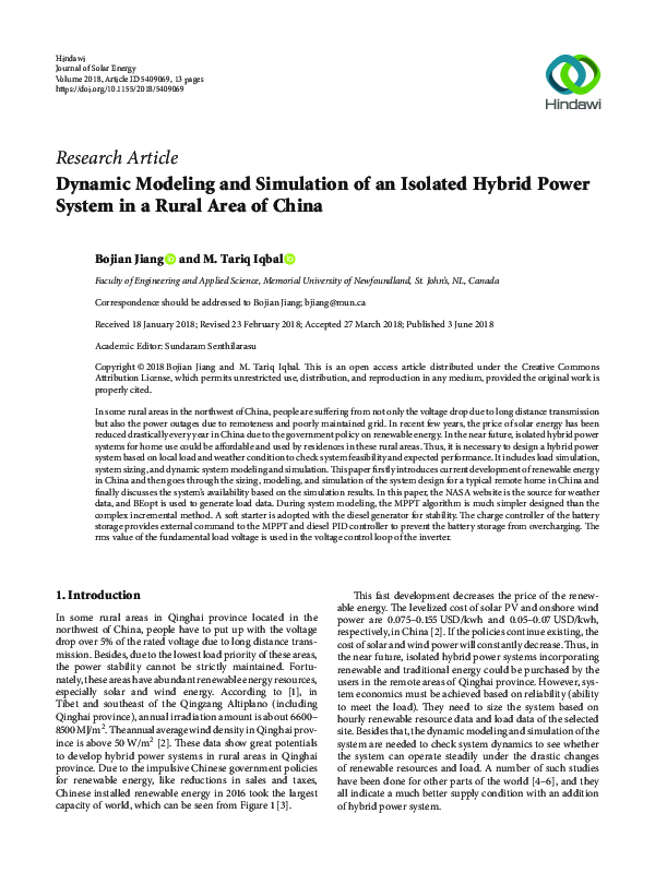 (PDF) Dynamic Modeling and Simulation of an Isolated Hybrid Power ...