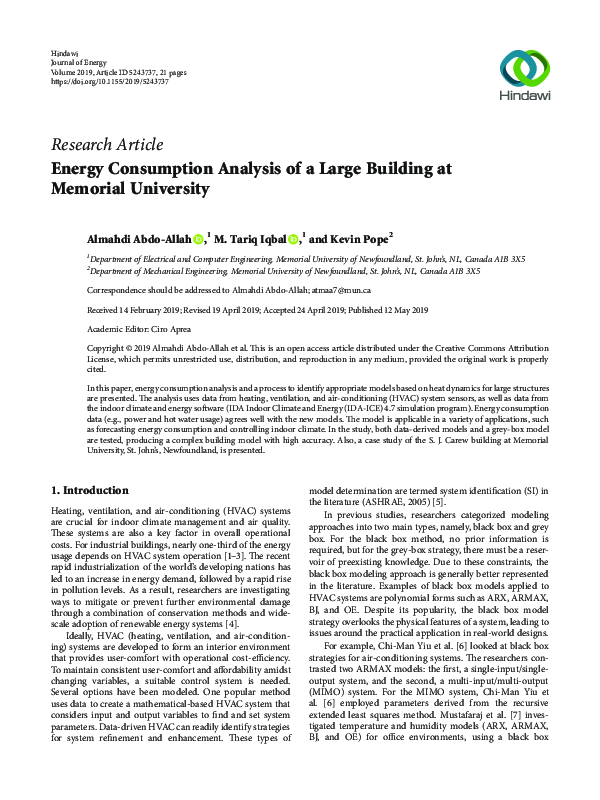 (PDF) Energy Consumption Analysis of a Large Building at Memorial ...