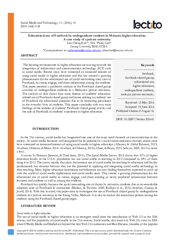 (PDF) Educational use of Facebook by undergraduate students in Malaysia ...