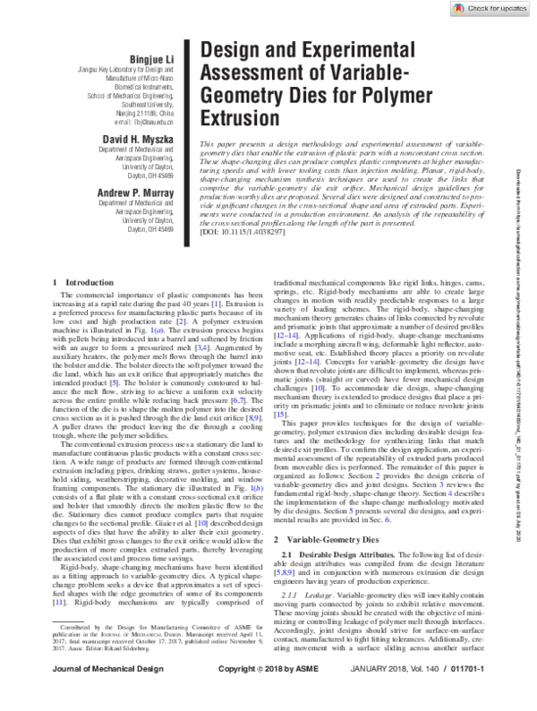(PDF) Design and Experimental Assessment of Variable-Geometry Dies for ...