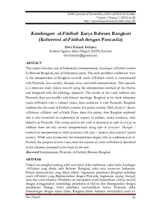 (PDF) Kandungan al-Fātihah Karya Bahrum Rangkuti (Koherensi al-Fātihah ...