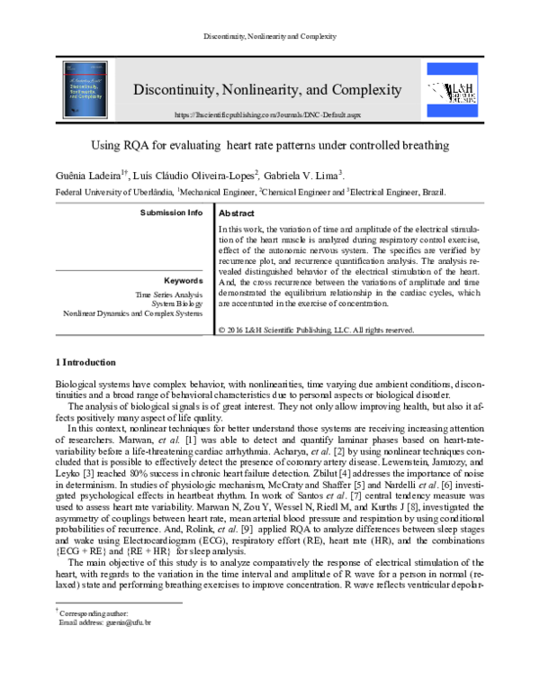 (PDF) Using RQA for evaluating heart rate patterns under controlled ...