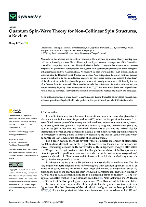 (PDF) Quantum Spin-Wave Theory for Non-Collinear Spin Structures, a Review