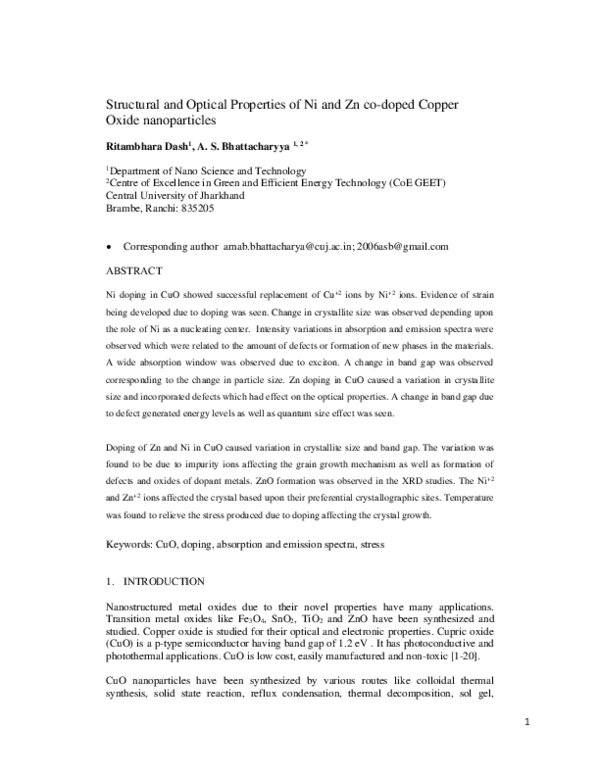 (PDF) Structural and Optical Properties of Ni and Zn co-doped Copper ...
