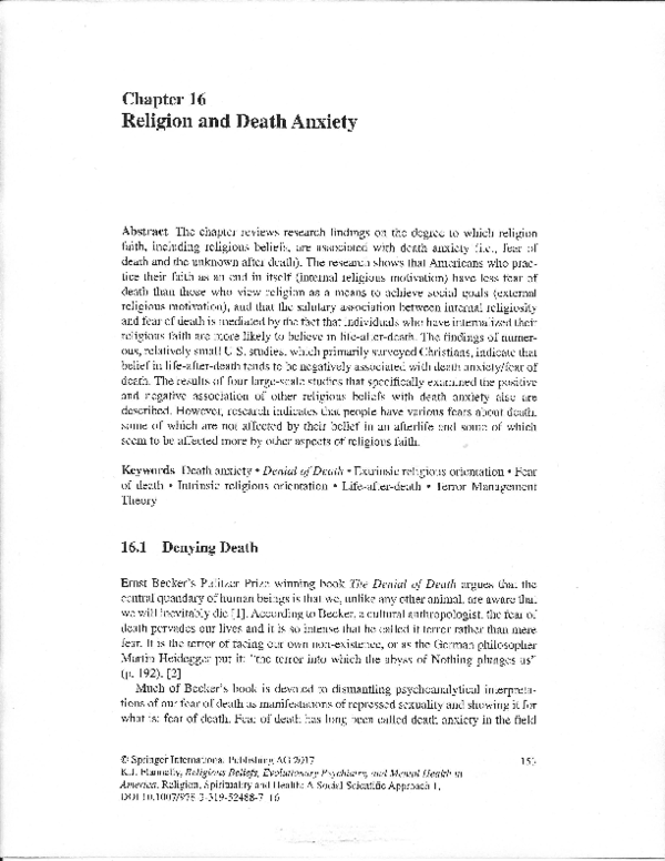 (PDF) Religion and Death Anxiety