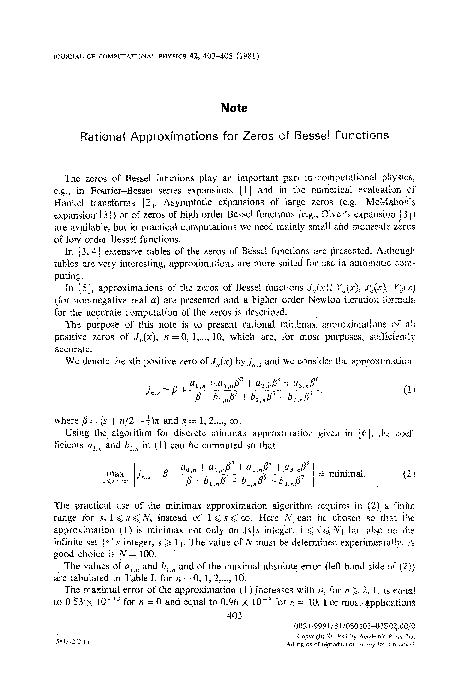 (PDF) Rational approximations for zeros of Bessel functions