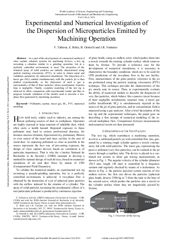 (PDF) Experimental and Numerical Investigation of the Dispersion of ...