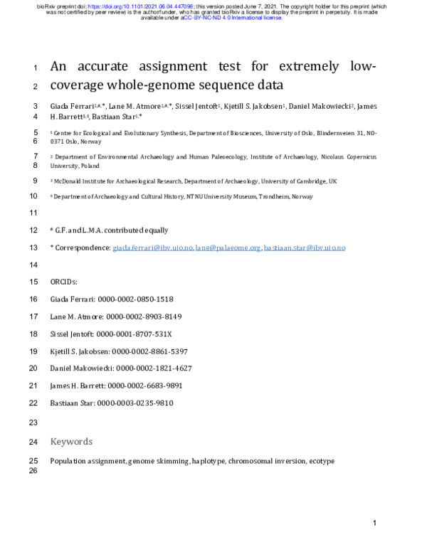 (PDF) An accurate assignment test for extremely low-coverage whole ...
