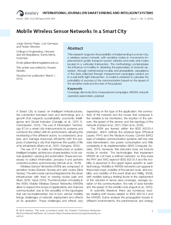 (PDF) Mobile Wireless Sensor Networks in a Smart City