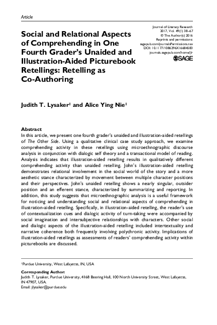 (PDF) Social and Relational Aspects of Comprehending in One Fourth ...