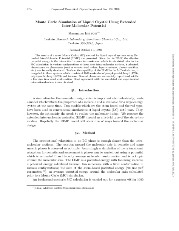 (PDF) Monte Carlo Simulation of Liquid Crystal Using Extended Inter ...