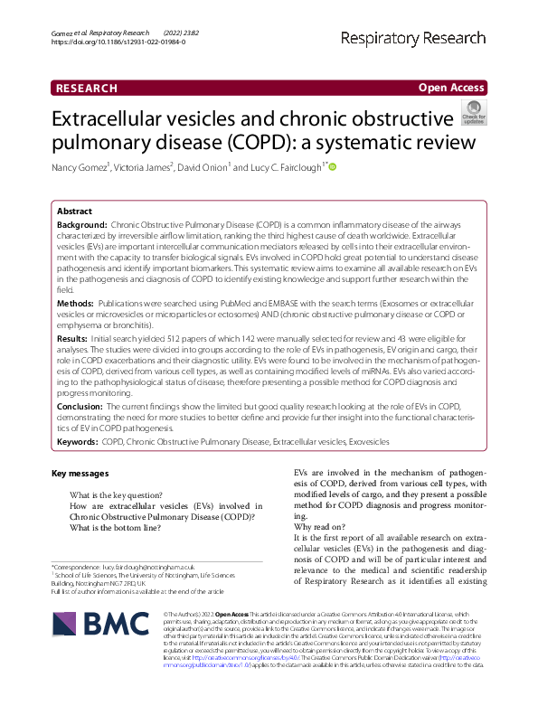 (PDF) Extracellular Vesicles and Chronic Obstructive Pulmonary Disease ...