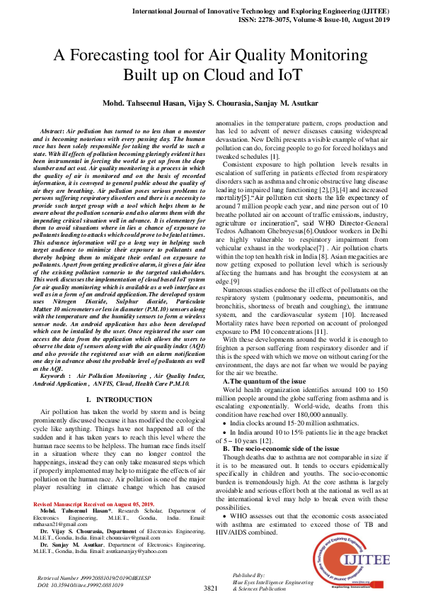 (PDF) A Forecasting tool for Air Quality Monitoring Built up on Cloud ...