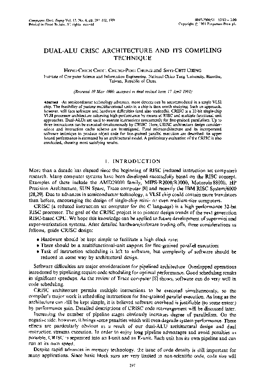 (PDF) Dual-alu crisc architecture and its compiling technique