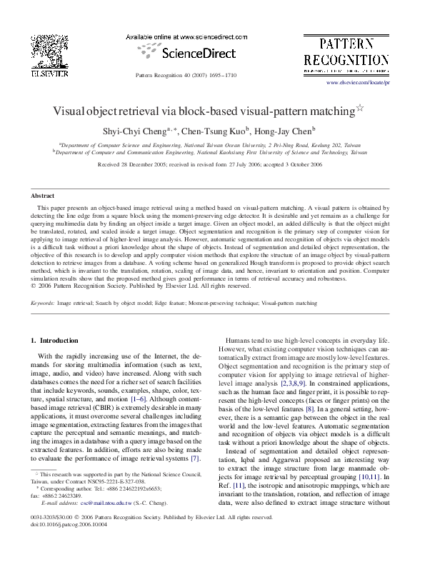 (PDF) Visual object retrieval via block-based visual-pattern matching