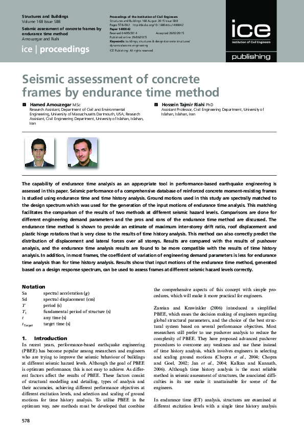 (PDF) Seismic assessment of concrete frames by endurance time method
