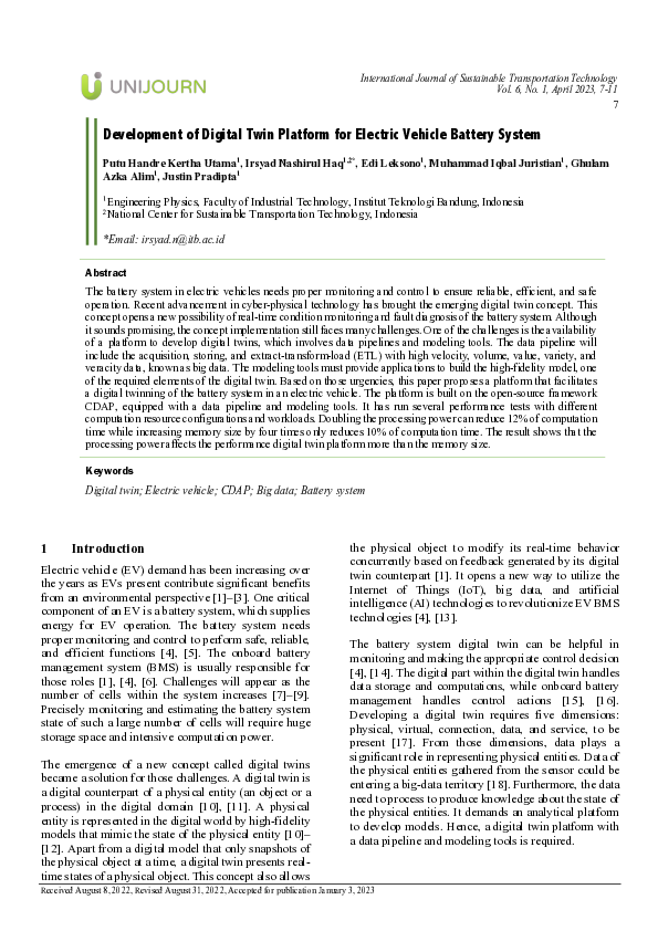 (PDF) Development of Digital Twin Platform for Electric Vehicle Battery ...