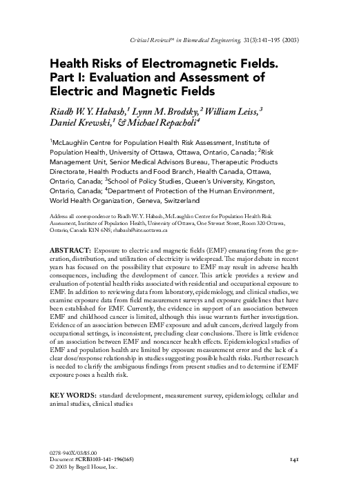 (PDF) Health Risks of Electromagnetic Fields. Part I: Evaluation and ...