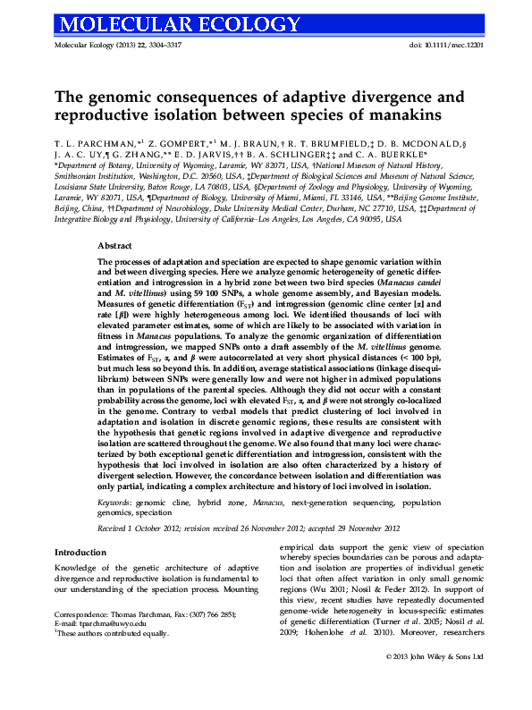 (PDF) The genomic consequences of adaptive divergence and reproductive ...