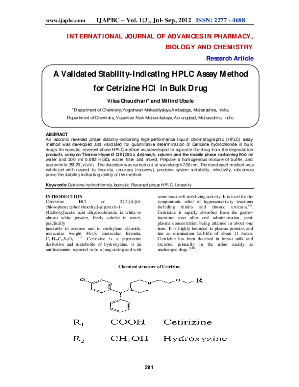 (PDF) A Validated Stability-Indicating HPLC Assay Method for Cetrizine ...