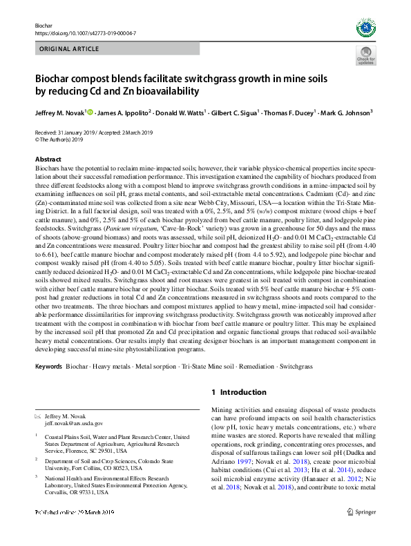 (PDF) Biochar compost blends facilitate switchgrass growth in mine ...