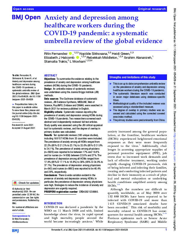 (PDF) Anxiety and depression among healthcare workers during the COVID ...