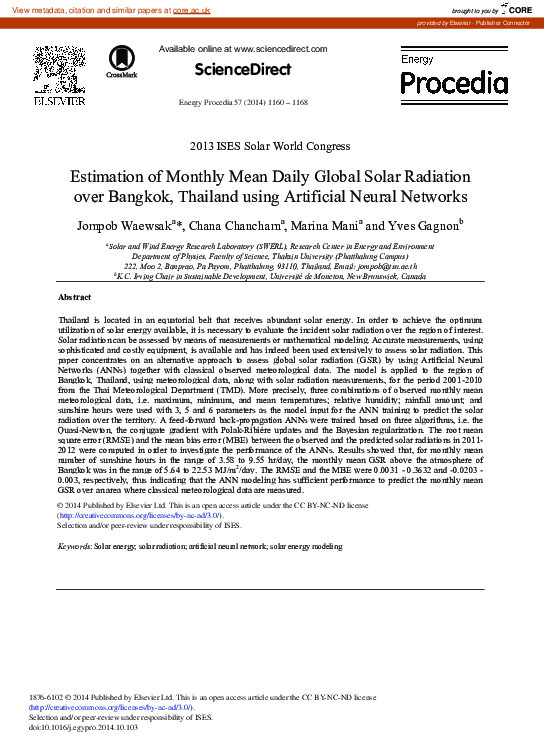 (PDF) Estimation of Monthly Mean Daily Global Solar Radiation over ...