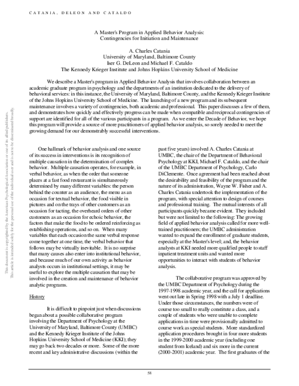 (PDF) A Master's program in Applied Behavior Analysis: Contingencies ...