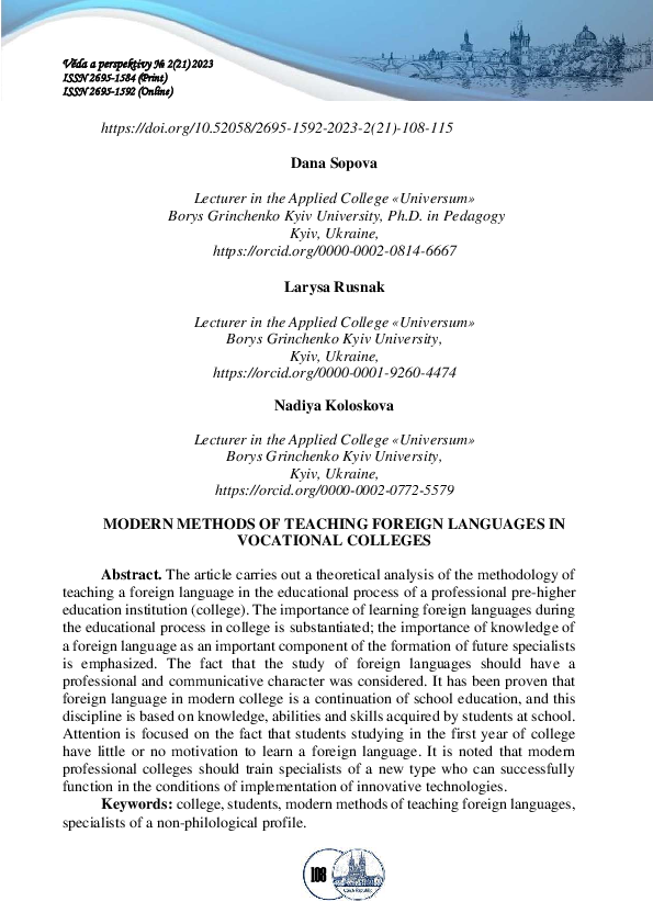 (PDF) Modern Methods of Teaching Foreign Languages in Vocational Colleges