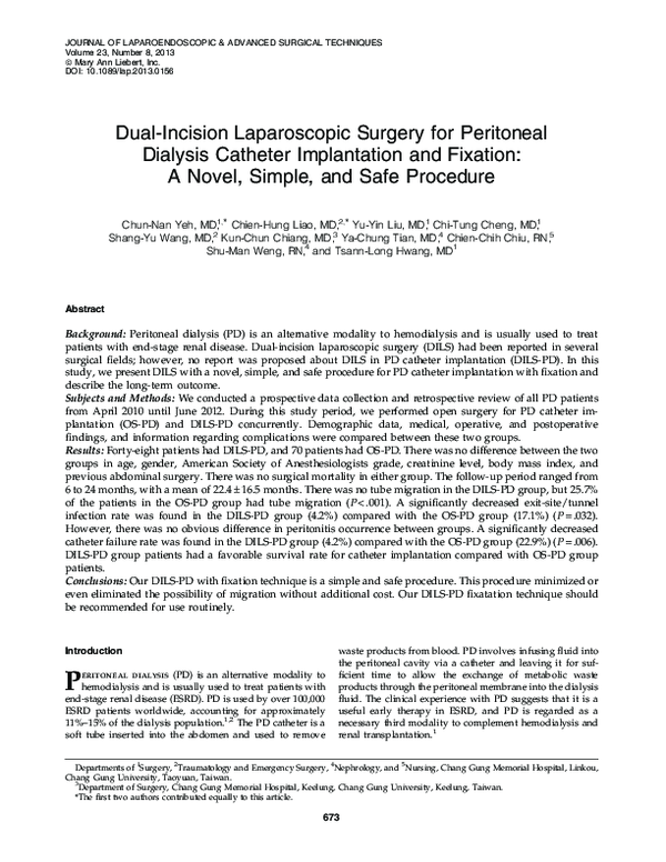 (PDF) Dual-Incision Laparoscopic Surgery for Peritoneal Dialysis ...